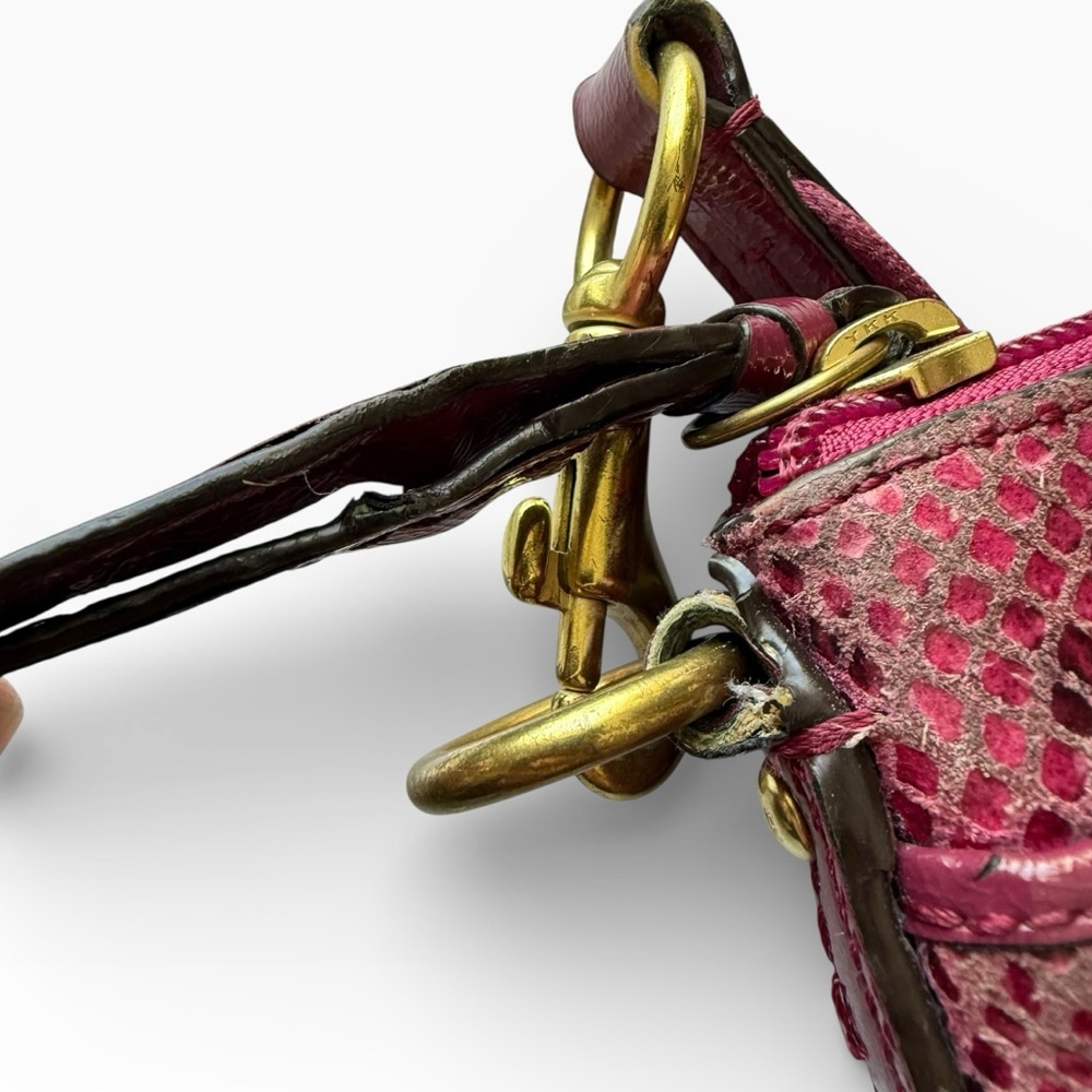 COACH Raspberry Python Embossed Leather Crossbody Messenger Bag Purse - Picture 9 of 13